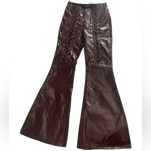 FLARE LACE UP BROWN FAUX LEATHER PANTS DOLLS KILL SIZE XSMALL DELIA'S